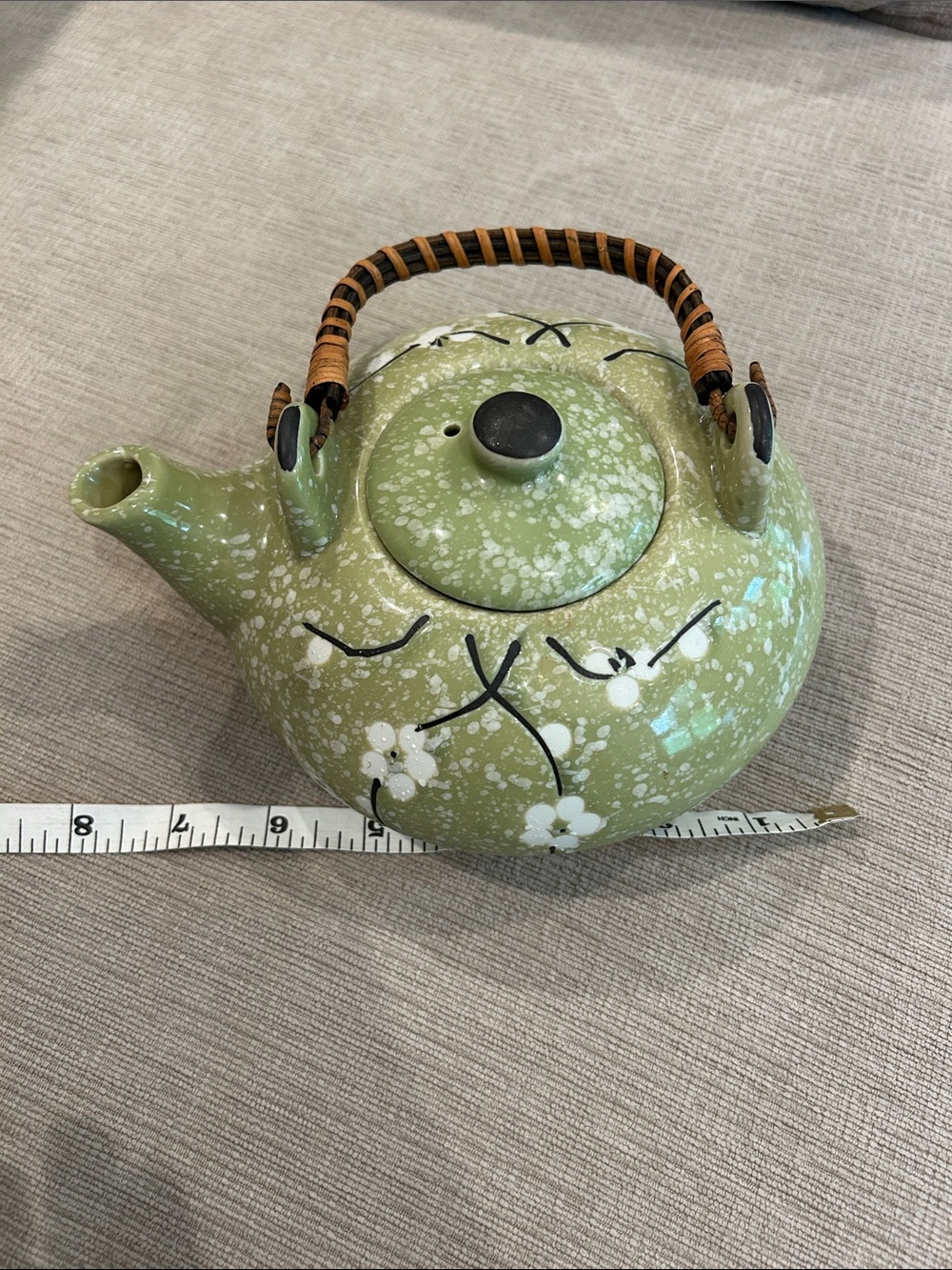 Japanese style ceramic Floral Teapot with Woven Handle image 5